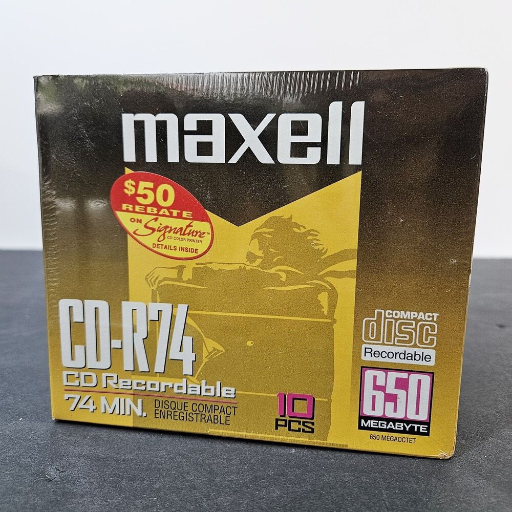 Vtg Maxell CD-R74 CD Recordable 650 Megabyte 74 Minute 1 pack of 10 - NEW-Retro